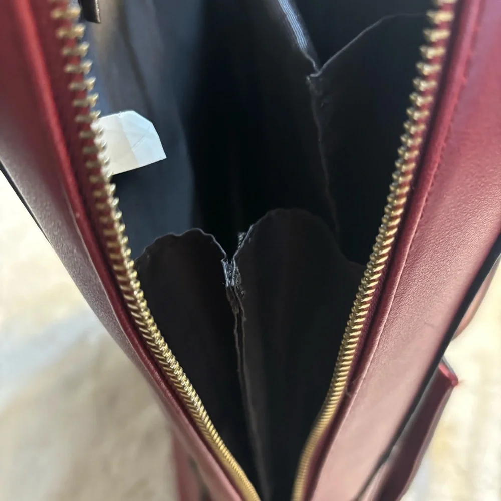 NEW Laptop Bag Estarer Burgundy Wine Faux Leather Gold Hardware Tote Bag NWOT